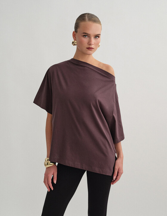 One-shoulder oversized βαμβακερή μπλούζα